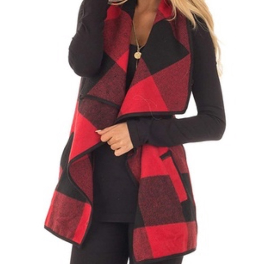 Red Plaid Draped Vest